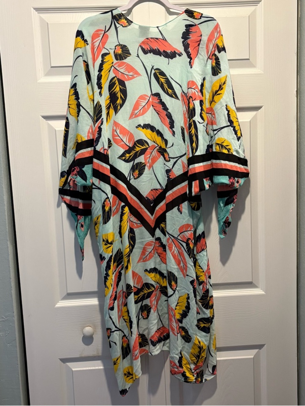 Express tropical leaf print kimono duster cardigan coverup summer bright OS - Picture 4 of 9